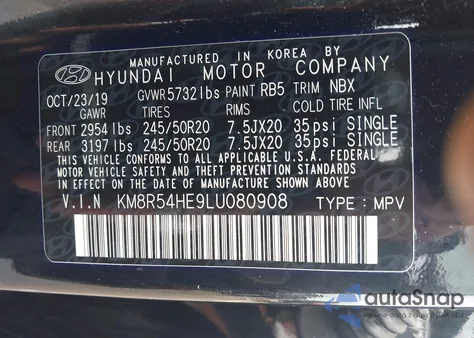 2020 Hyundai Palisade Limited из США, поврежденный, VIN KM8R54HE9LU080908